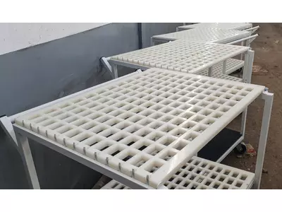 The trolley is made of steel box profiles and polyethylene parts