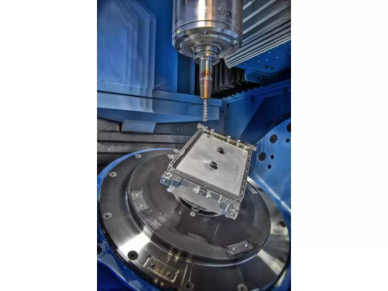 Five-axis CNC milling operation at Witec machining a precision aluminium component.webp