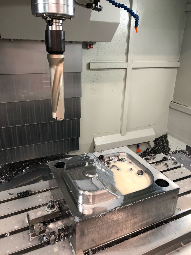 Rough milling and drilling before hardening.